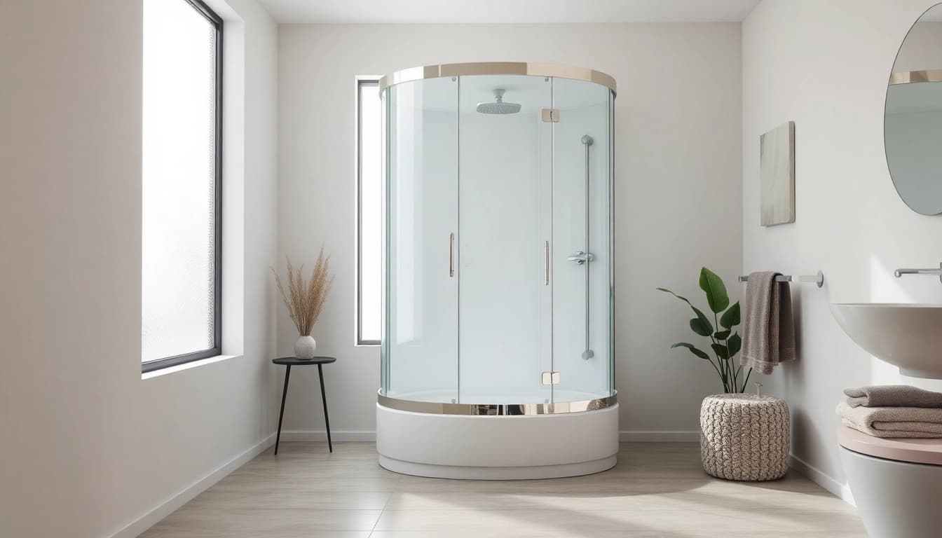 Genießen Sie die moderne sonni Duschkabine 100x100 in einem eleganten Badezimmer mit natürlichen Lichtakzenten.