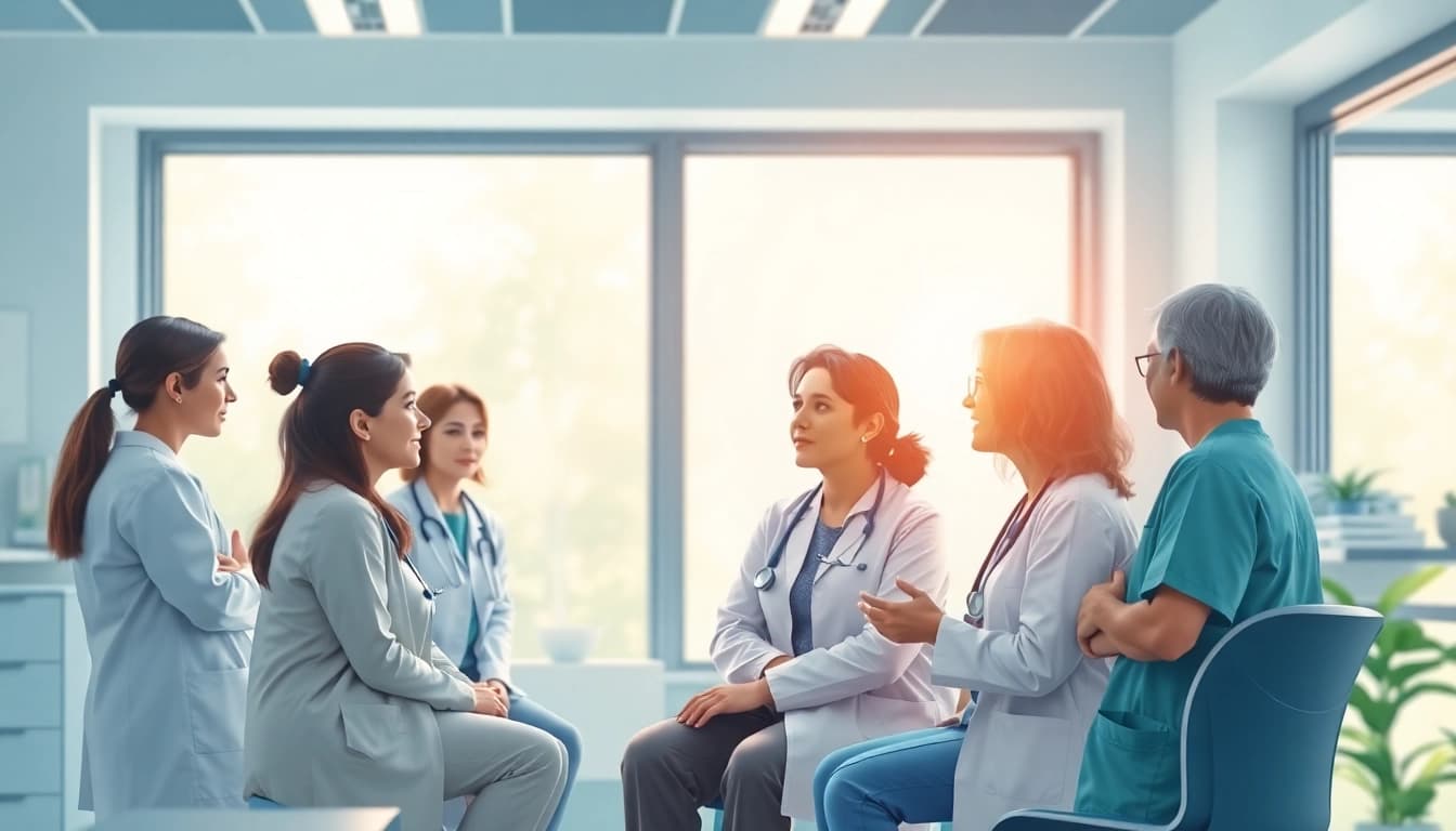 Healthcare professionals discussing Tirzepatide with a patient in a welcoming clinic