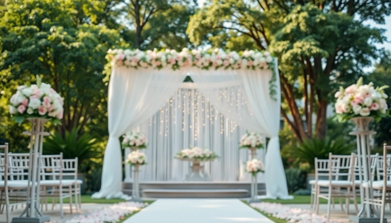 Beautiful wedding setup representing the Best Wedding Venue Jacksonville with floral arch and natural lighting.