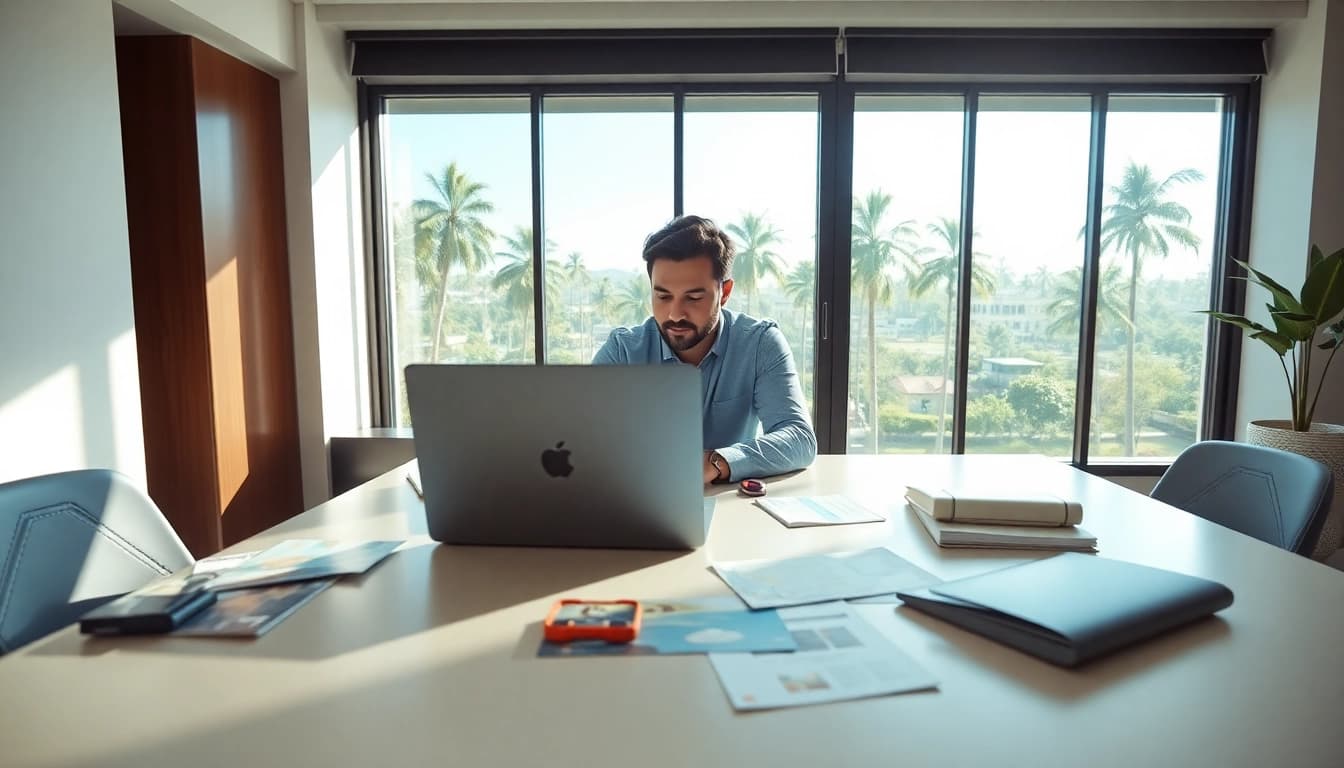 Apply for a uk eta online application easily with organized travel documents on a sleek desk.