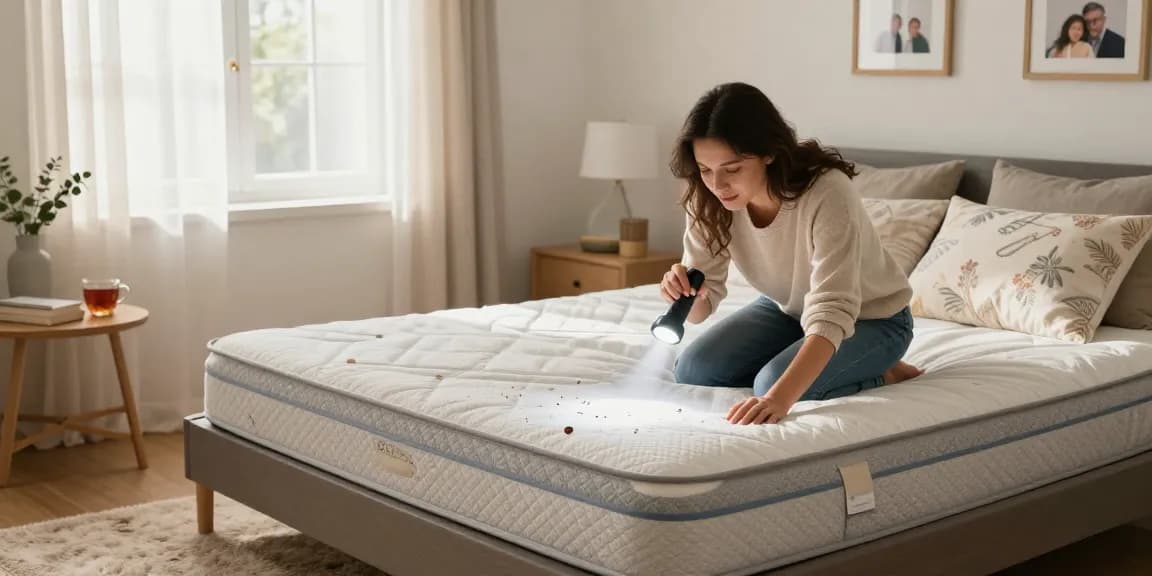 bed bug exterminator inspecting mattress for signs of infestation in a cozy bedroom