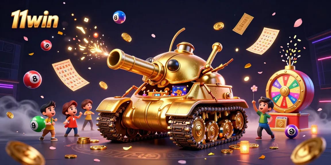 Join the excitement at 11win with a vibrant 3D illustration showcasing a miniature casino adventure.
