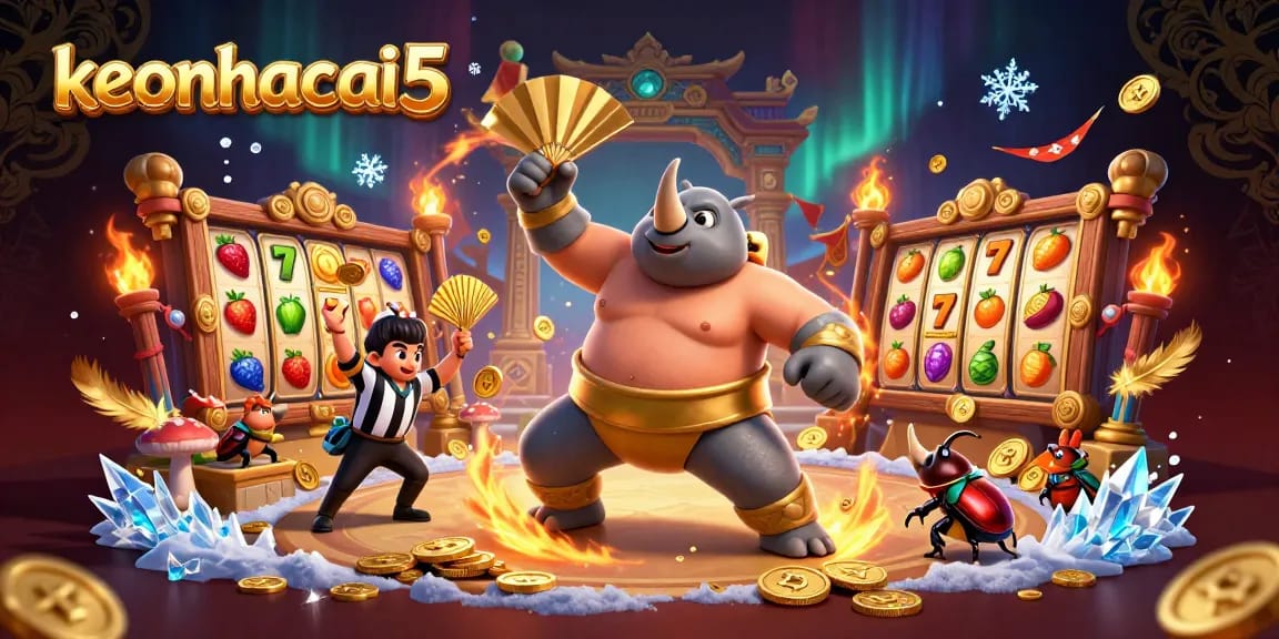 Experience the thrill of keonhacai5 as our rhinoceros beetle champion stomps golden coins in an exciting slots arena.
