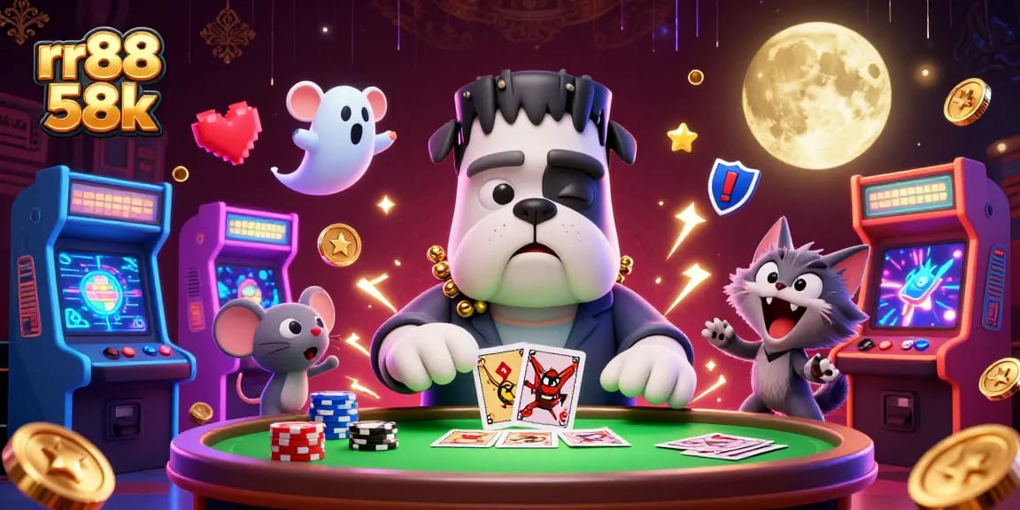 Engage in thrilling gaming at the RR88 58k casino with unique characters and vibrant visuals.