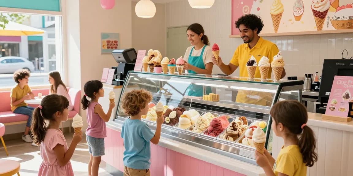 Children enjoying unique ice cream creations at ROKOK88, highlighting vibrant flavors and joyous atmosphere.