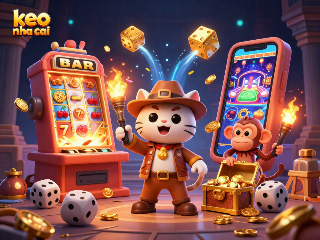 Engage in the allure of keo nha cai with a vibrant 3D casino scene featuring treasure and excitement.