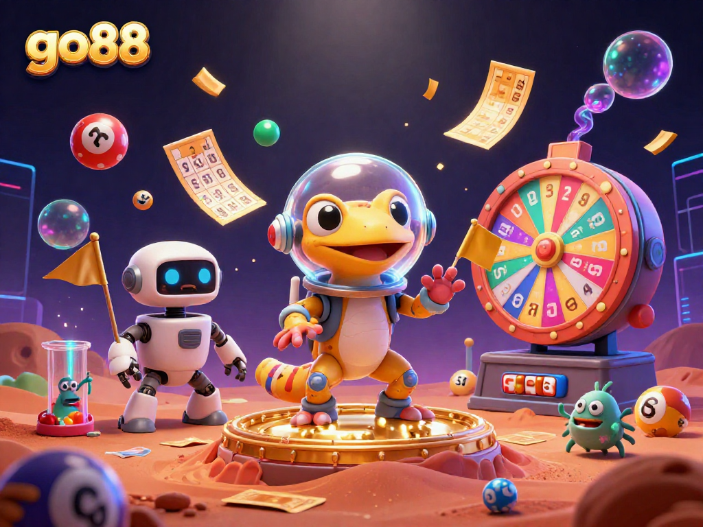 Experience thrilling moments with go88 as a Martian gecko discovers a golden casino on Mars.