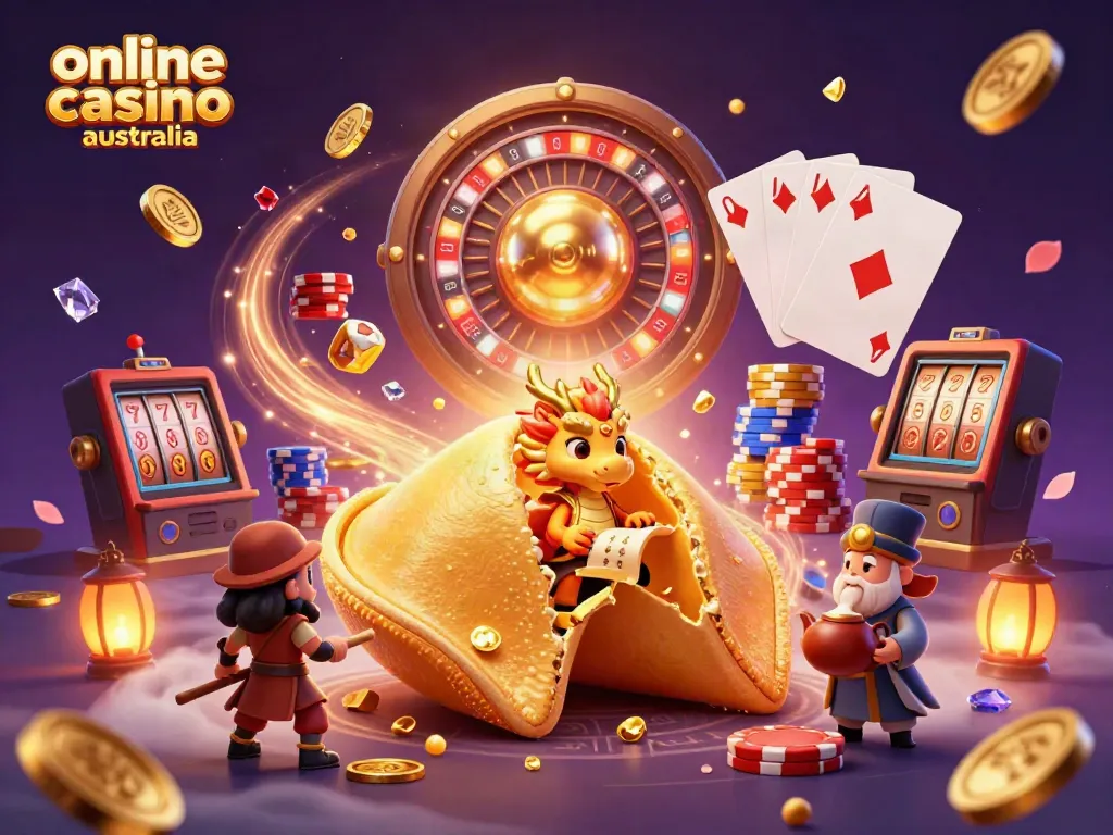 Engaging illustration showcasing online casino Australia theme with dynamic elements and characters.