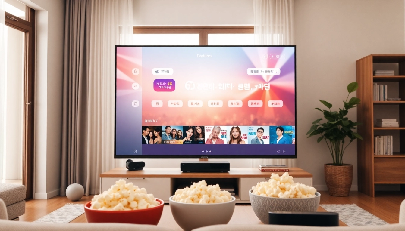 티비위키 누누티비가 강조된 현대적인 TV 화면과 아늑한 환경을 보여줍니다