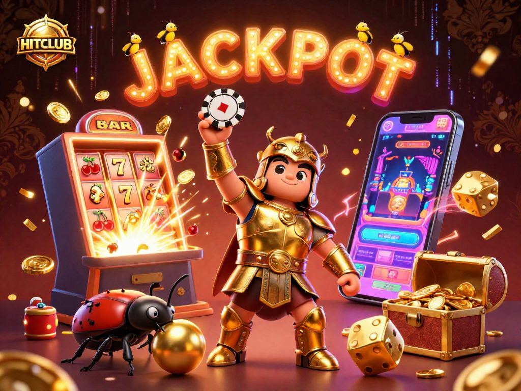 Experience winning at HITCLUB with vibrant 3D beetle champions and exciting game elements.