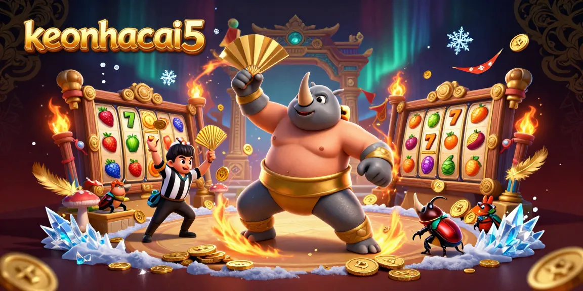 Experience the thrill of keonhacai5 as our rhinoceros beetle champion stomps golden coins in an exciting slots arena.