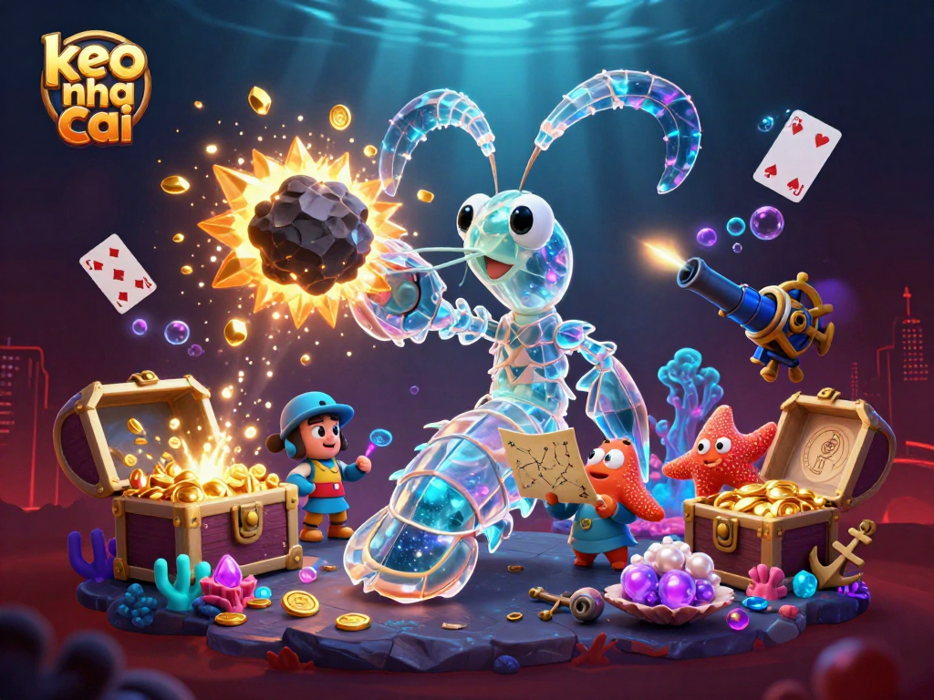 Engage with keo nha cai in a vibrant 3D underwater casino scene featuring dynamic characters and treasures.