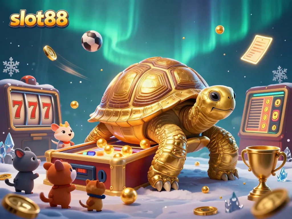 Permainan slot88 yang menarik menampilkan kura-kura emas berpinda yang berfungsi sebagai mesin pinball.