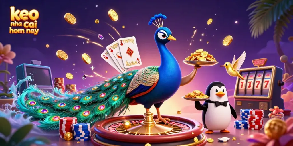 Engage in winning strategies with keo nha cai hom nay, featuring a vibrant casino scene with dynamic characters and sparkling game elements.