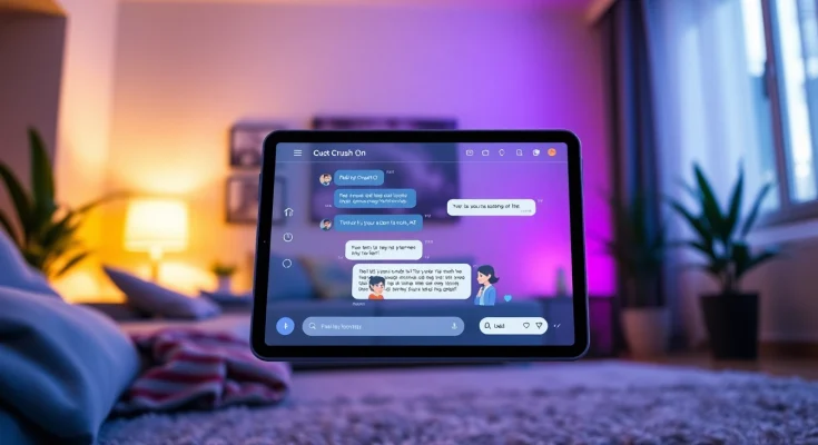 Engaging chat interface showcasing Crush On AI in a modern setting with animated characters.