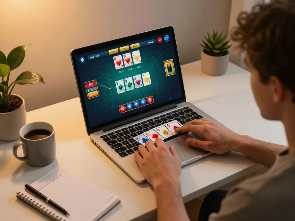 Experience online blackjack on https://lc88.it.com/, showcasing a player engaged in strategic gameplay at home.