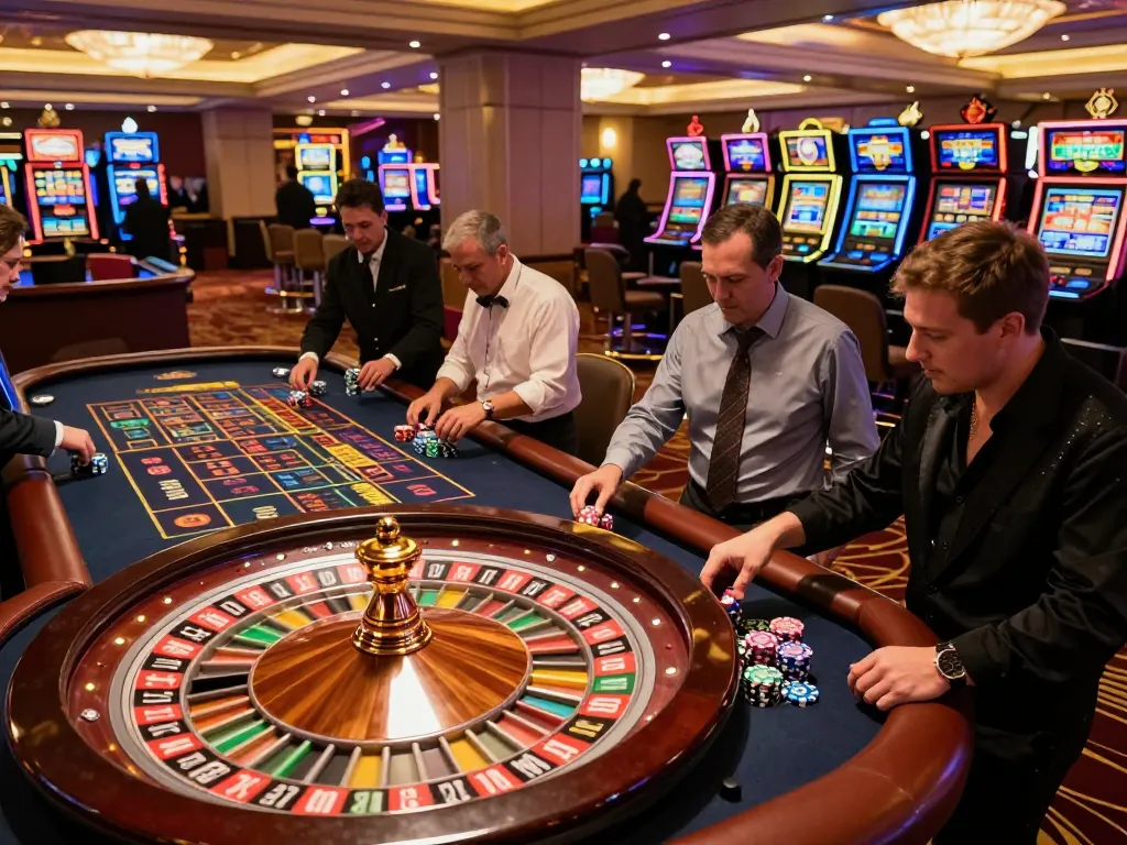 Players engaging in thrilling roulette gameplay at FC88 casino with vibrant ambiance