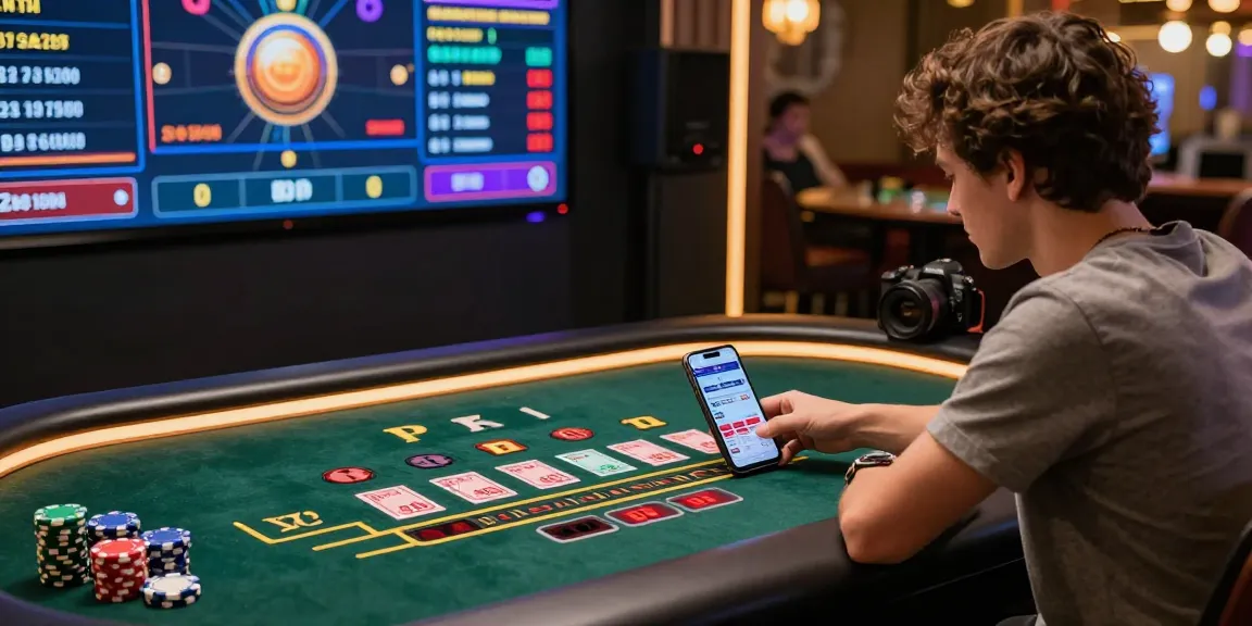 Baccarat online player engaging with live game at digital table, focusing on stats and strategy, embodying the modern gaming experience.