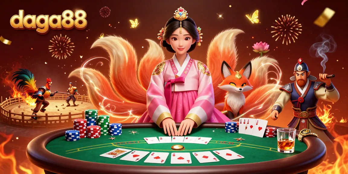Win big at daga88 in an exciting cockfighting scene with vibrant colors and detailed casino elements.