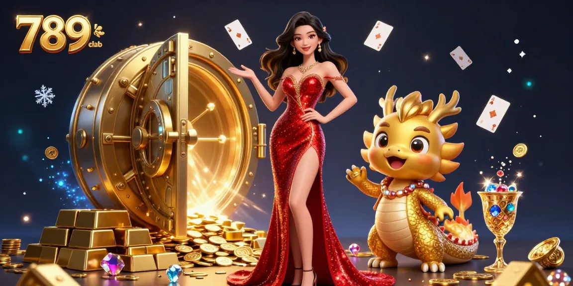 Engage in thrilling gameplay at 789 club with a dazzling Asian woman and golden dragon mascot.