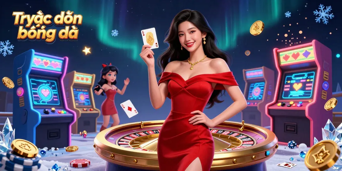 Savor Trực tiếp bóng đá with a glamorous Asian woman in an elegant evening gown next to a vibrant roulette wheel, showcasing casino excitement.