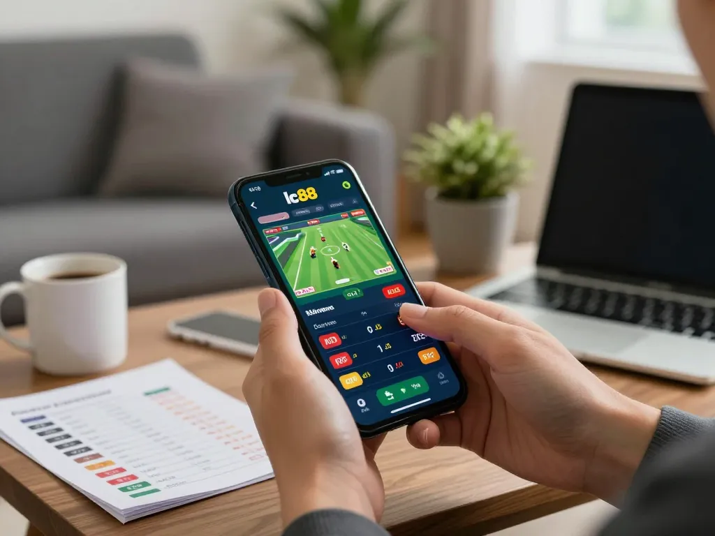 Engaging mobile betting session on lc88 app with live sports odds displayed.