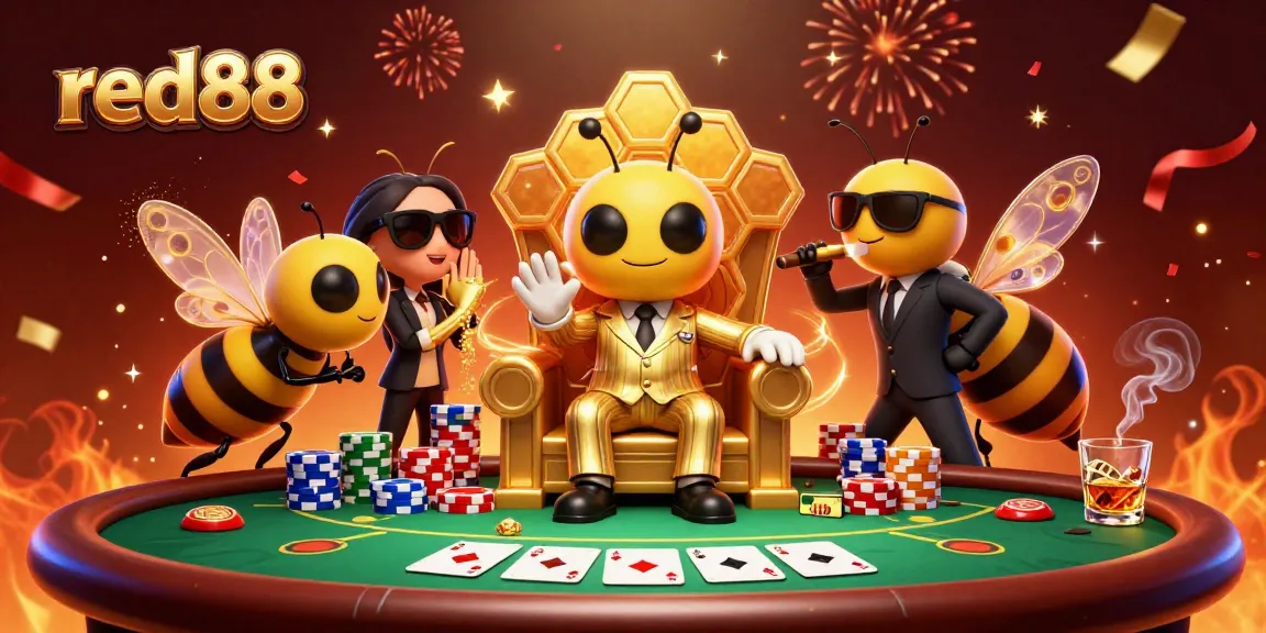 Experience thrilling poker action with red88 in a vibrant casino scene featuring cartoon characters.