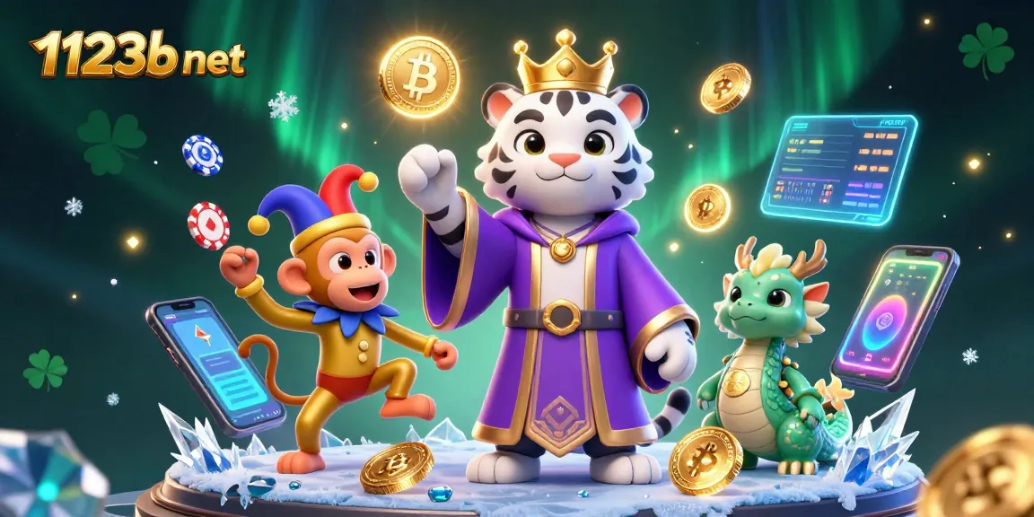 Experience gambling excitement with 123b net featuring a tiger, monkey, and dragon in a vibrant casino scene.