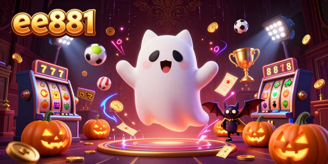 Experience thrills at ee881, where a ghost cat and bat celebrate in a glowing casino.