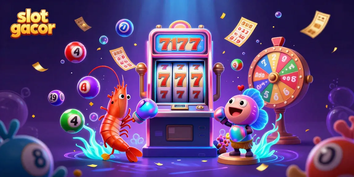 Engage with 'slot gacor' through thrilling casino action featuring vibrant lottery balls and slot elements.