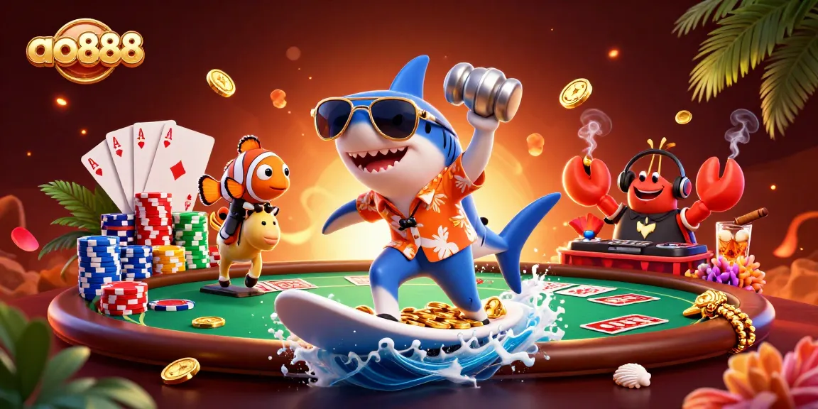 Enjoy thrilling gambling action with ao888, featuring vibrant characters and casino elements in a dynamic scene.